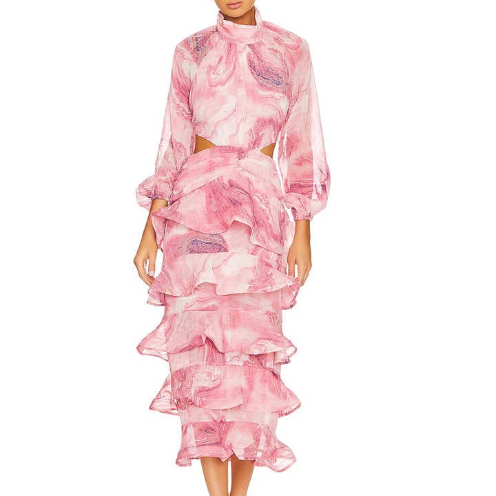 Summer custom sexy casual lady style chiffon long sleeve paper tube and choker women elegant floral dress